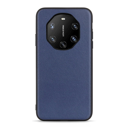 Blue leather shockproof phone case with large back camera opening and protective rim