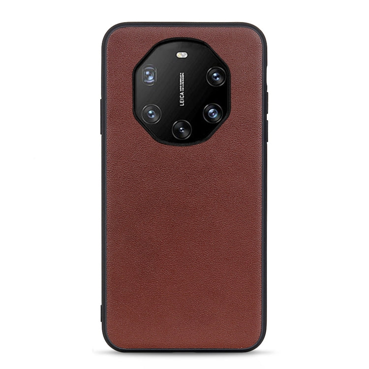 Brown leather shockproof phone case with large back camera opening and textured finish