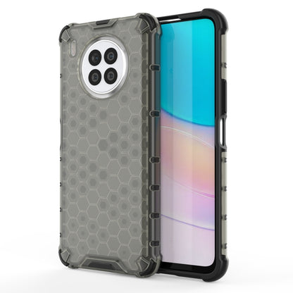 Gray honeycomb shockproof phone case with TPU bumper, raised corners and camera cutouts.