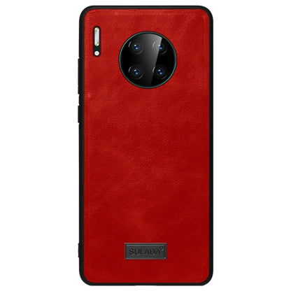 Red handmade leather phone case with shockproof TPU and camera lens cutout