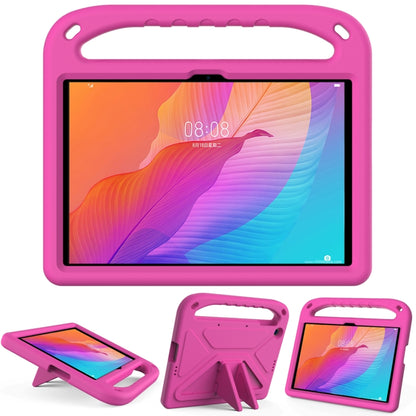 Rose red shockproof tablet protective case with carry handle and triangle kickstand.
