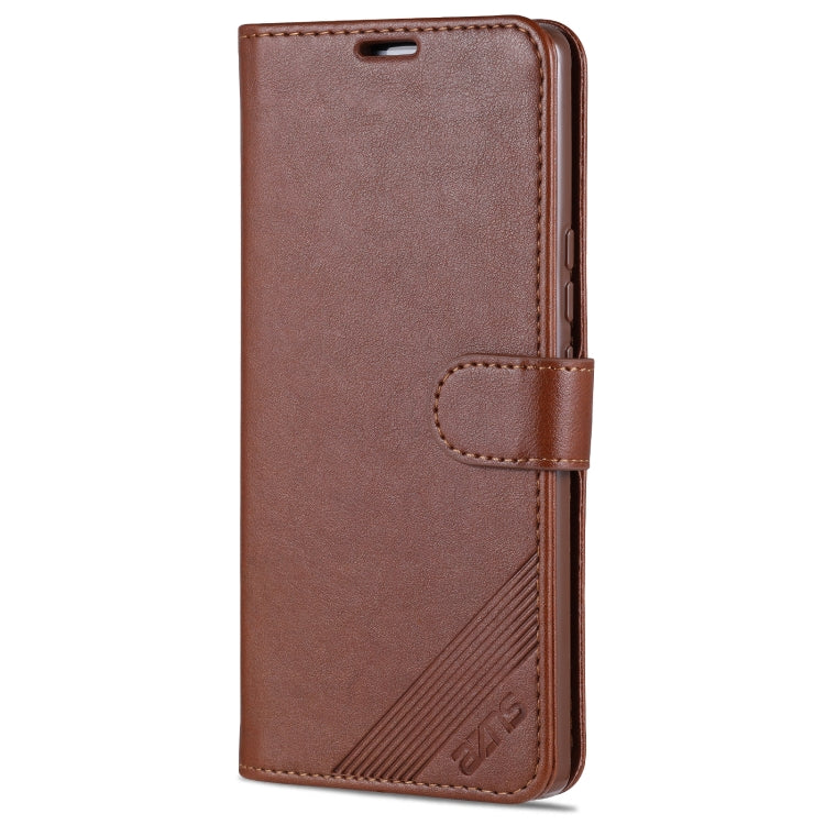 Brown sheepskin-textured flip leather wallet case with snap strap and card slots