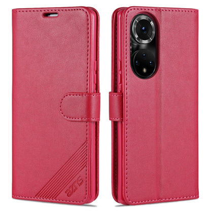 Red textured flip leather wallet phone case with magnetic clasp and card slots