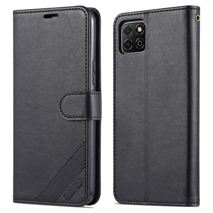 Black textured flip leather wallet phone case with card slots and camera opening