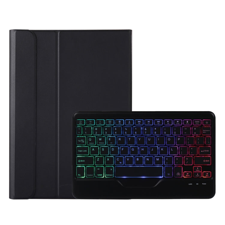 Black tablet keyboard case with tri-color backlit keys and folio stand