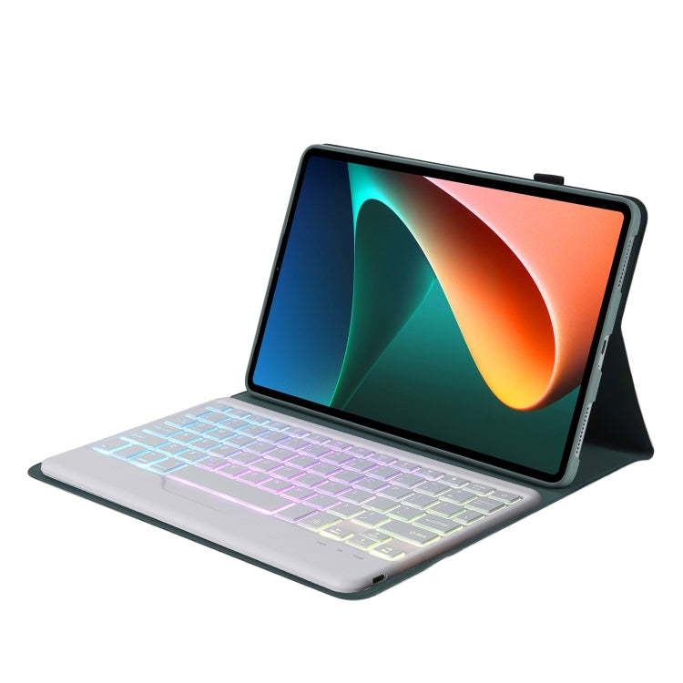 Gray folio tablet keyboard case with tri-color backlit keyboard, angled