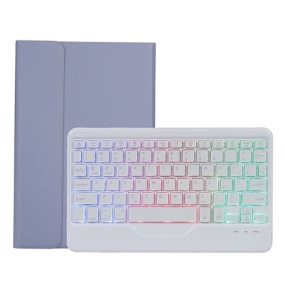 Light lavender tablet keyboard case with tri-color backlit keys and folio cover