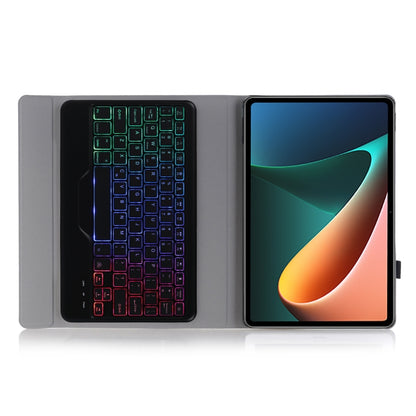 Gray tablet keyboard case with tri-color backlit keyboard and tablet stand
