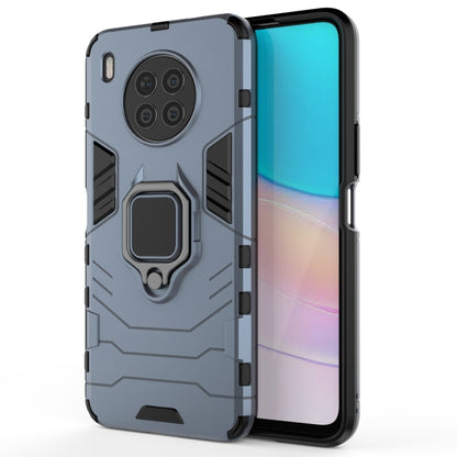 Light blue/gray rugged shockproof phone case with magnetic ring holder, front and back protection