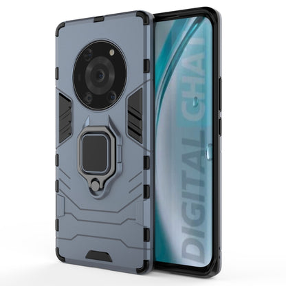 Light blue/gray rugged shockproof phone case with magnetic ring holder, camera shield, grip stand
