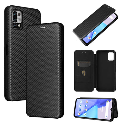 Black carbon fiber textured magnetic flip case with card slot for phone