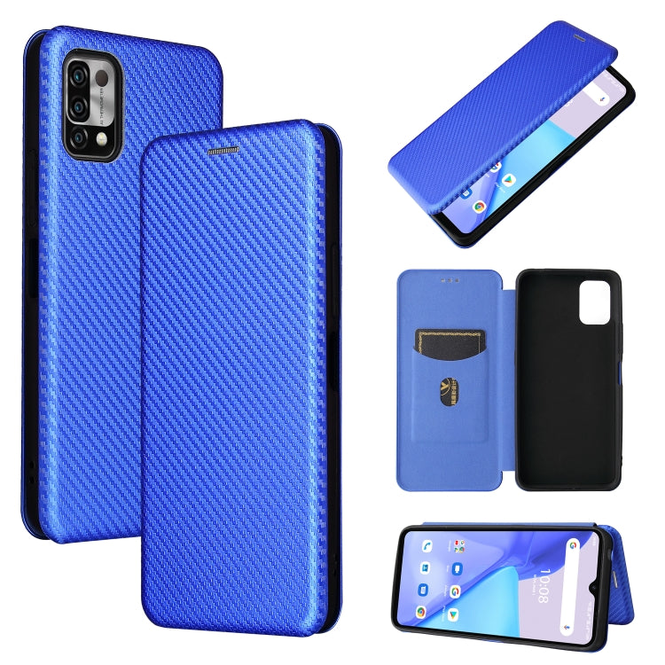 Blue carbon fiber textured magnetic flip case with card slot