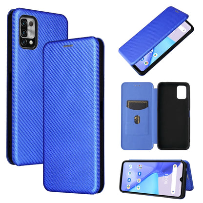 Blue carbon fiber textured magnetic flip case with card slot