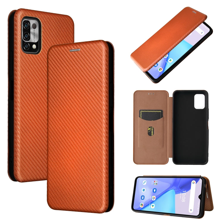 Brown/orange carbon fiber textured magnetic flip case with card slot