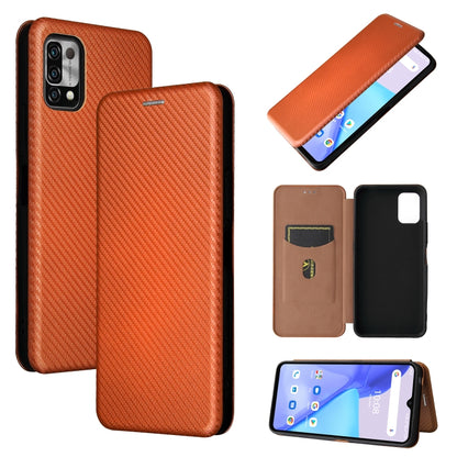 Brown/orange carbon fiber textured magnetic flip case with card slot