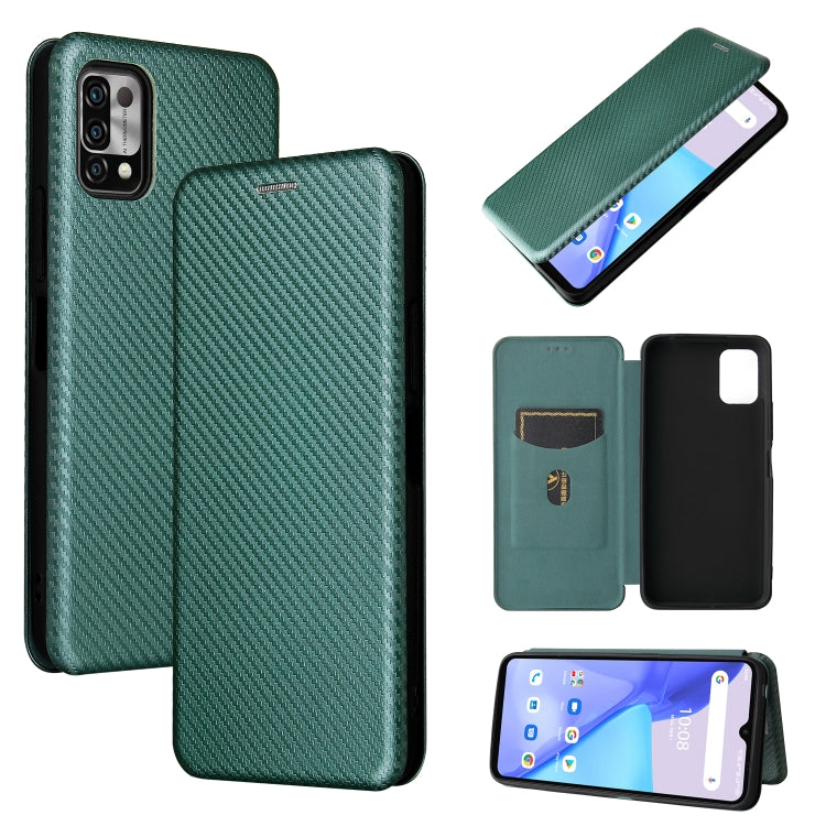 Green carbon fiber textured magnetic flip case with card slot and phone back
