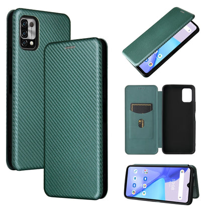 Green carbon fiber textured magnetic flip case with card slot and phone back