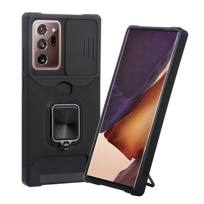 Sliding camera cover phone case with TPU bumper and ring holder, all-black