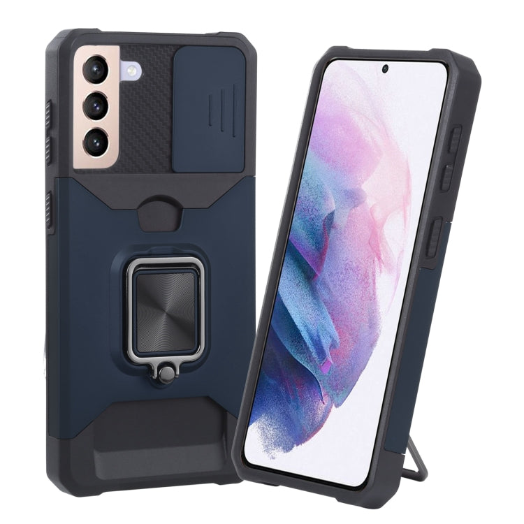 Phone case with ring holder and card slot, dark navy/black dual-tone TPU cover