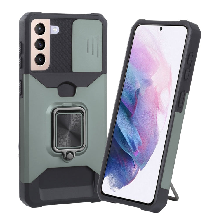 Phone case with ring holder and card slot, light green/black dual-tone TPU cover