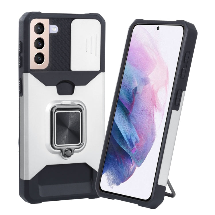 Phone case with ring holder and card slot, white/black dual-tone TPU cover