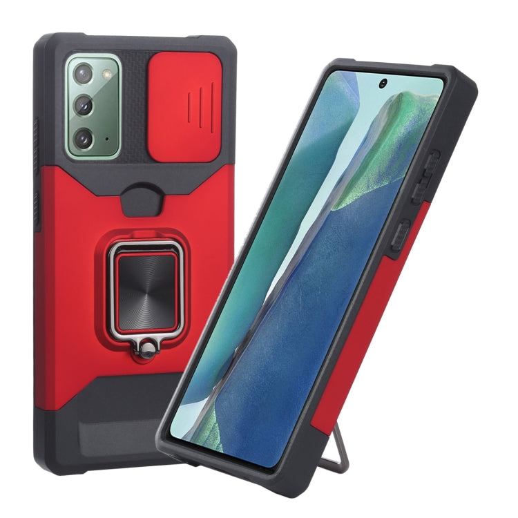 Phone case with ring holder and card slot, red/black dual-tone TPU cover