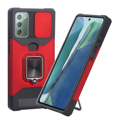 Phone case with ring holder and card slot, red/black dual-tone TPU cover