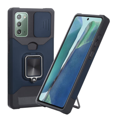Phone case with ring holder and card slot, blue/black dual-tone TPU cover