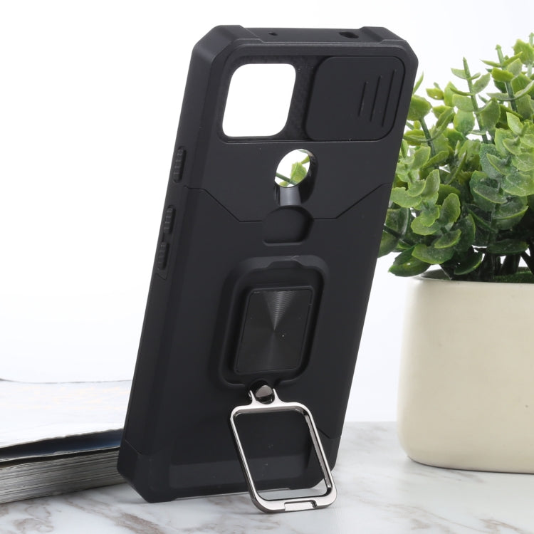 Black phone case with raised ring holder and front camera cutout