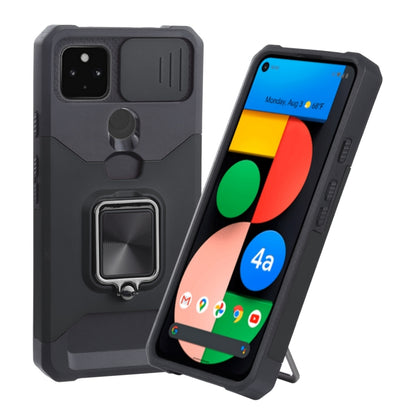 Black rugged phone case with camera cover and ring holder for hands-free grip