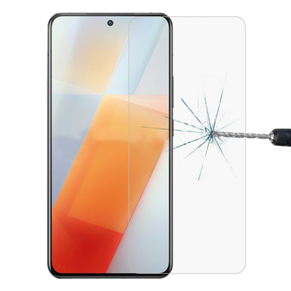 Tempered glass screen protector covering smartphone display with impact test crack