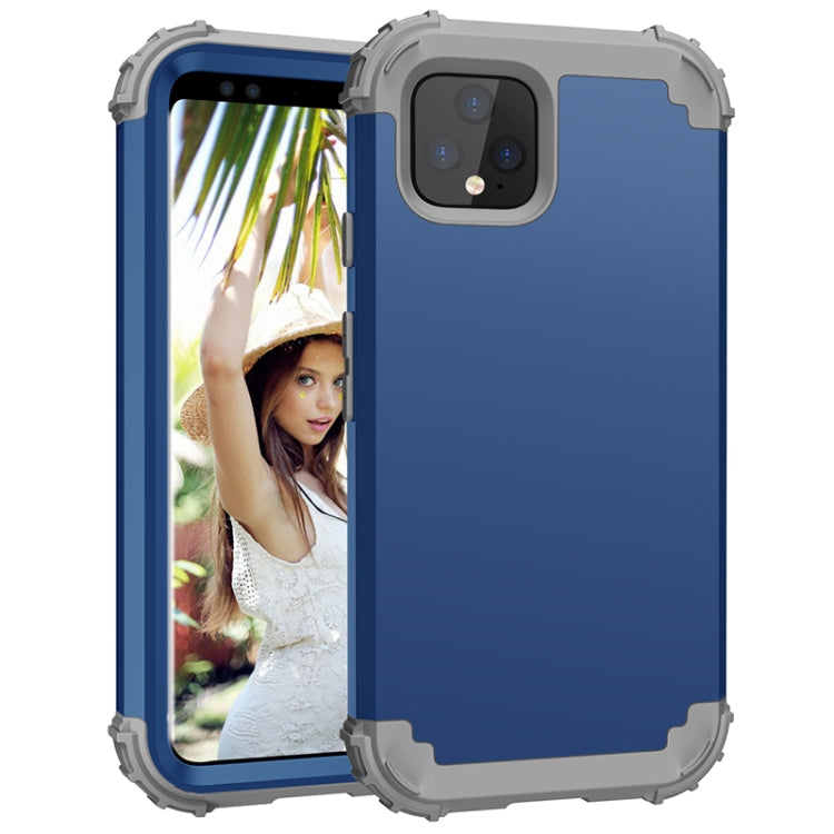 Navy blue and grey shockproof phone case for Pixel 4, with raised screen bezel