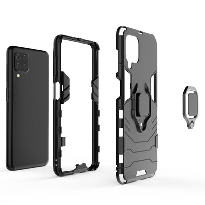 Black shockproof phone case set with magnetic ring holder, side buttons and camera opening