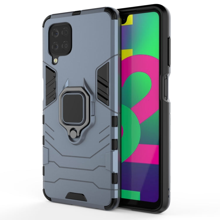 Navy blue shockproof phone case with magnetic ring holder, for dual-layer protection