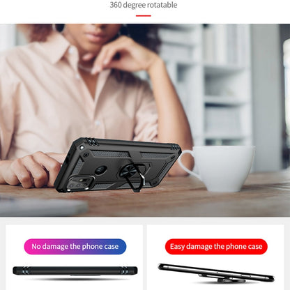 Black phone case with rotating ring holder for stable tabletop use
