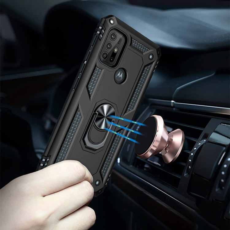 Black phone case with ring holder attached to a car air vent