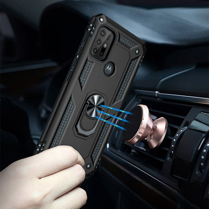 Black phone case with ring holder attached to a car air vent