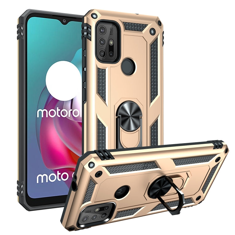 Gold shockproof phone case with rotating kickstand, textured TPU/PC protection