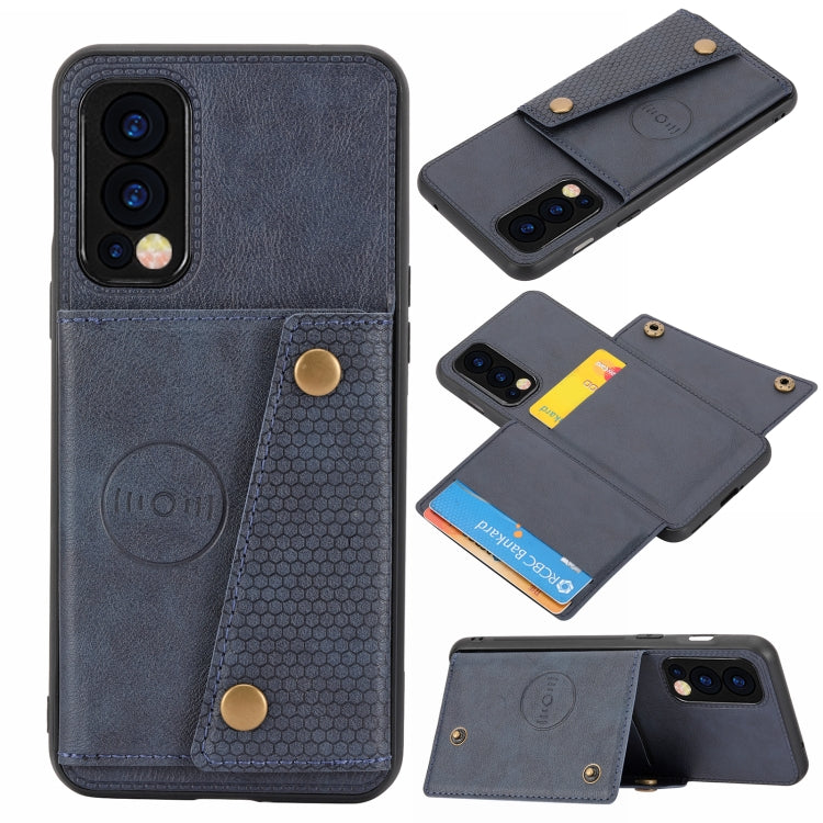 Dark blue shockproof magnetic phone case with card slot and textured pocket panel.