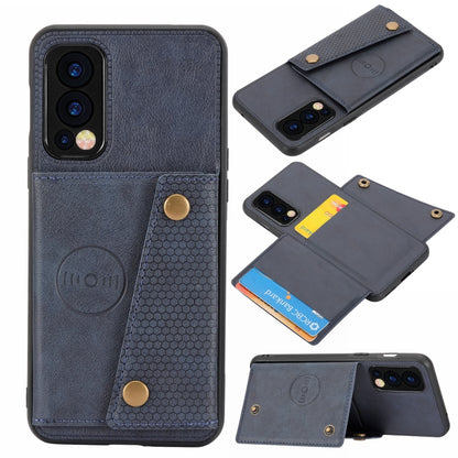 Dark blue shockproof magnetic phone case with card slot and textured pocket panel.