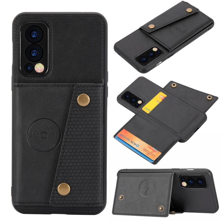 Black magnetic protective phone case with card slot, double buckles, PU/TPU cover