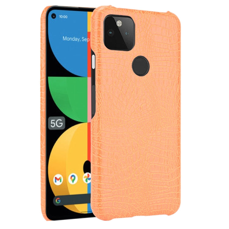 Shockproof crocodile-texture phone case in bright orange, with camera cutout and rugged border