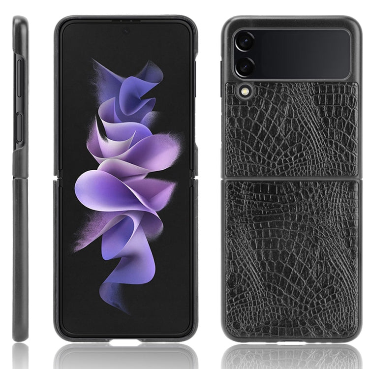 Shockproof crocodile-texture fold phone case set in black with back camera cover