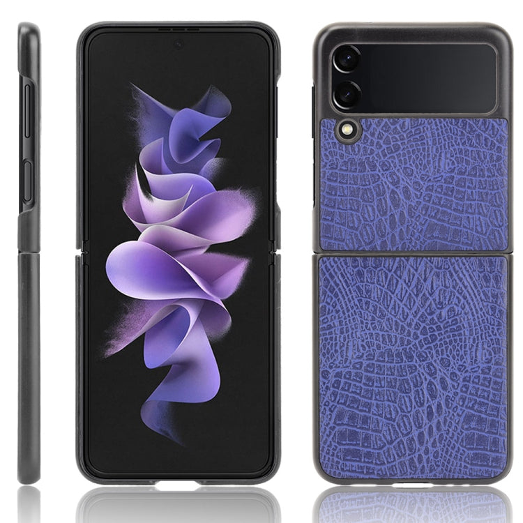 Shockproof crocodile-texture phone case in purple-blue, with camera cutout and side button cutouts