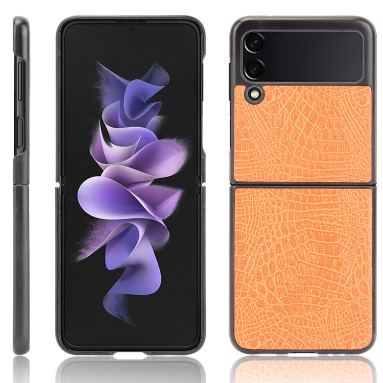 Shockproof crocodile-texture phone case in orange, with camera cutout and reinforced side edges