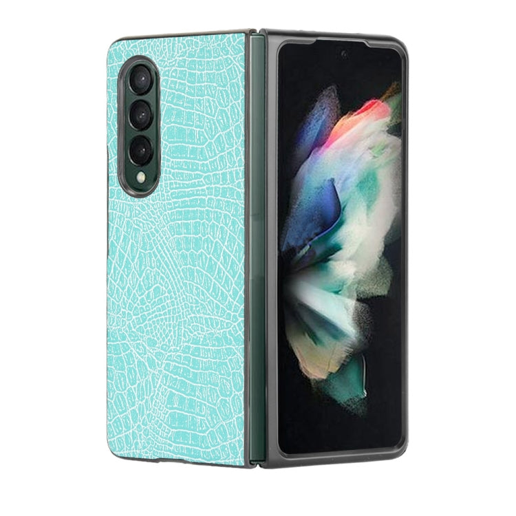 Shockproof crocodile-texture phone case, light aqua blue with two-tone edging and camera cutouts