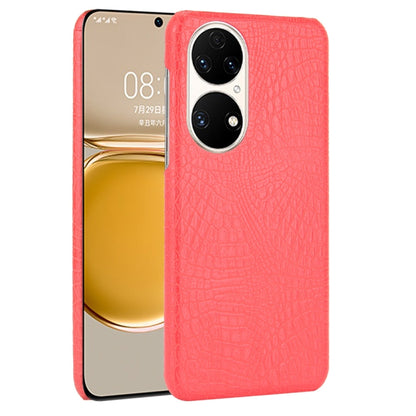 Red crocodile-texture shockproof phone case with raised dual camera cutouts