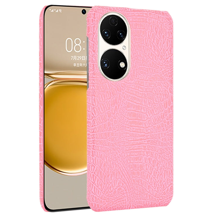 Pink crocodile-texture shockproof phone case with raised camera lens cutouts