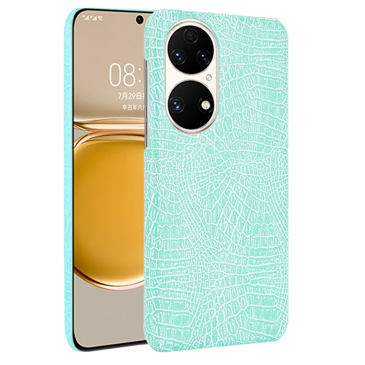 Light green crocodile-texture shockproof phone case with raised dual camera cutouts