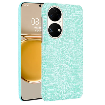 Light green crocodile-texture shockproof phone case with raised dual camera cutouts